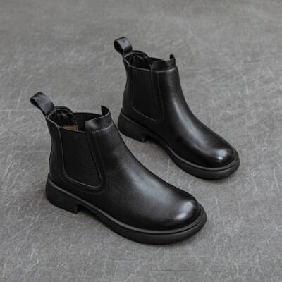 Spring thick sole short ankle cow leather women boots
