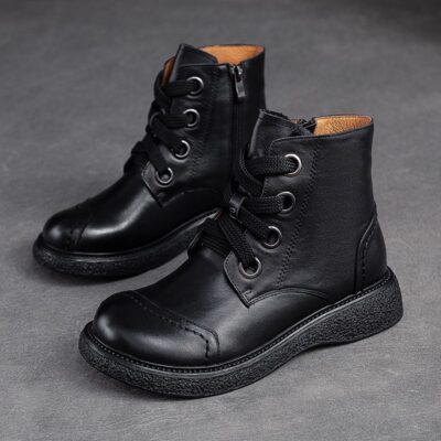 Autumn winter vintage burnished round toe women Martin leather boots