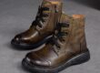 Autumn winter vintage burnished round toe women Martin leather boots