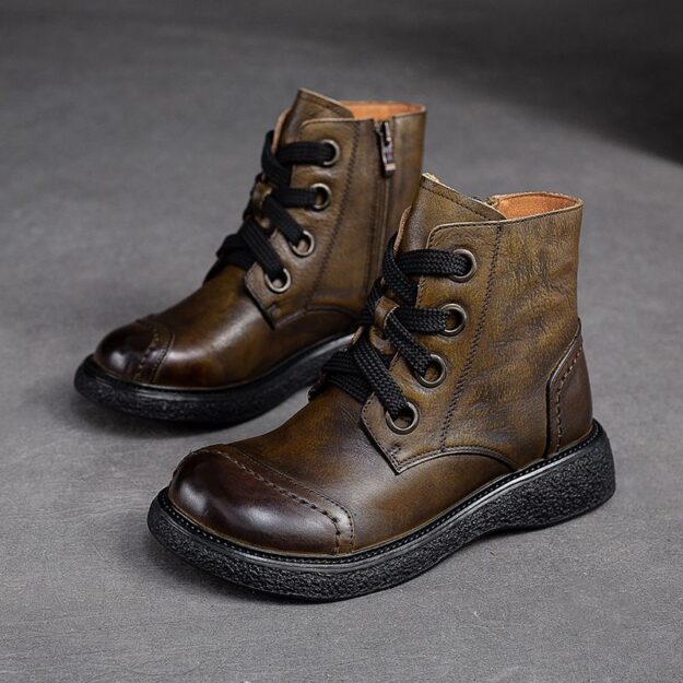 Women Vintage Burnished Round Toe Martin Leather Boots (3) Autumn winter vintage burnished round toe women Martin leather boots