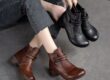 Autumn winter vintage round toe side zipper women leather boots