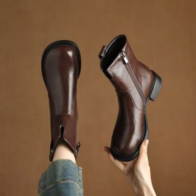 European American vintage side zipper casual women leather boots