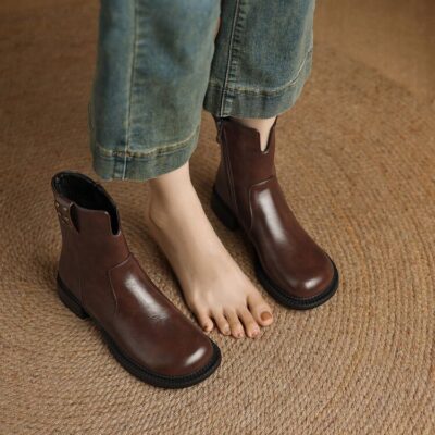 European American vintage side zipper casual women leather boots