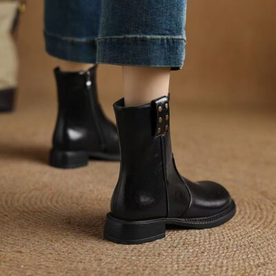 European American vintage side zipper casual women leather boots