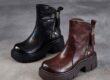 Autumn vintage thick sole mid-calf women Martin leather boots