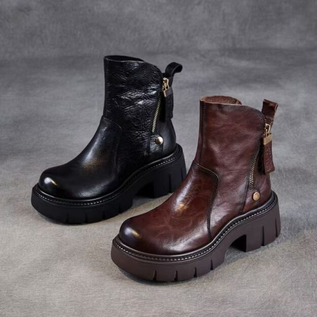 Women Vintage Thick Sole Side Zipper Martin Boots (1) Autumn vintage thick sole mid-calf women Martin leather boots