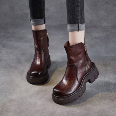 Autumn vintage thick sole mid-calf women Martin leather boots
