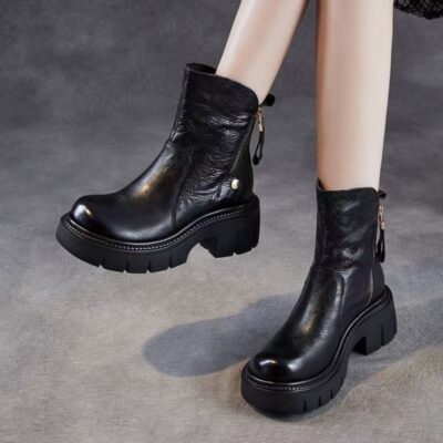 Autumn vintage thick sole mid-calf women Martin leather boots