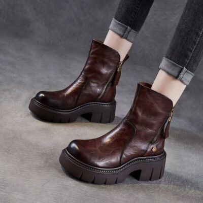 Autumn vintage thick sole mid-calf women Martin leather boots