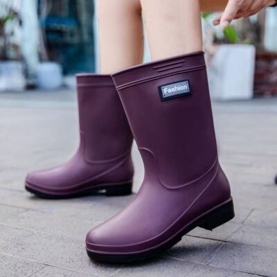 Fashion women mid-calf fleece-lined waterproof rain boots