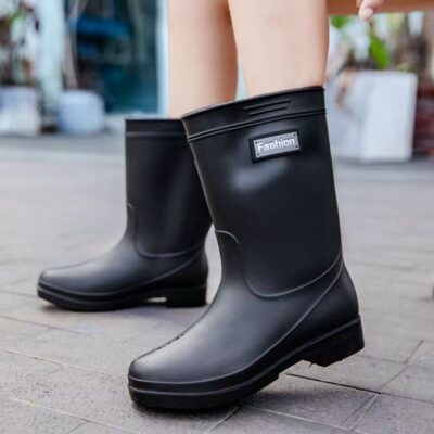 Fashion women mid-calf fleece-lined waterproof rain boots