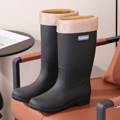 Fashion women high-calf waterproof anti-slip warm rain boots