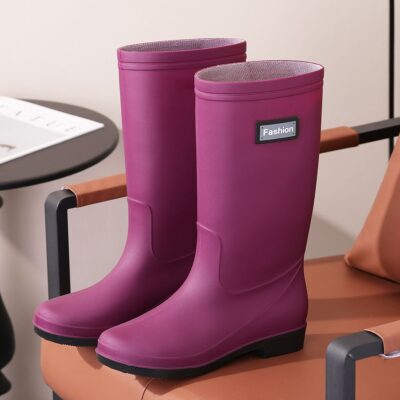 Fashion women high-calf waterproof anti-slip warm rain boots