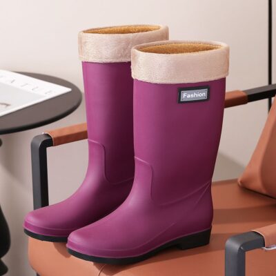 Fashion women high-calf waterproof anti-slip warm rain boots