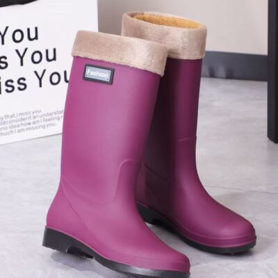 Fashion women high-calf waterproof anti-slip warm rain boots
