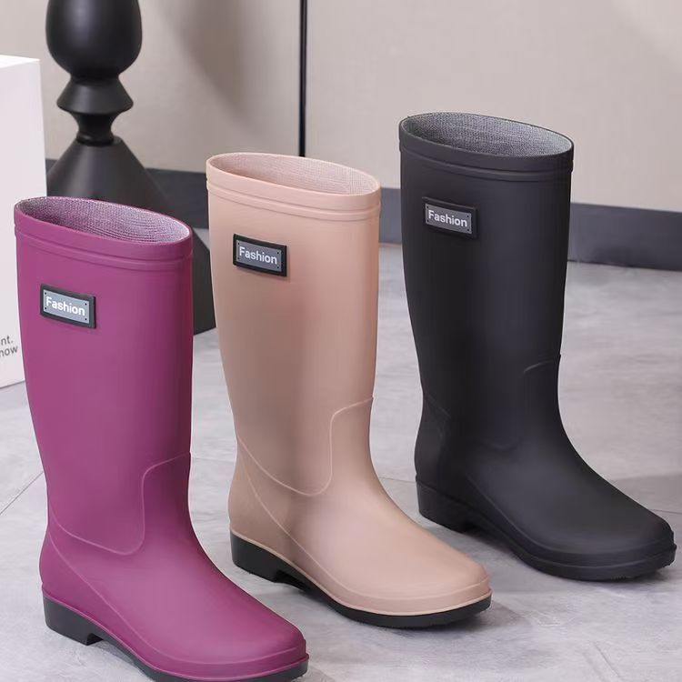 Fashion women high-calf waterproof anti-slip warm rain boots