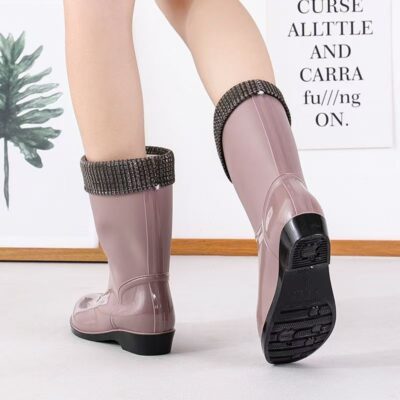 Women mid-calf waterproof oil-resistant work rain boots