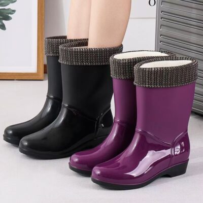 Women mid-calf waterproof oil-resistant work rain boots