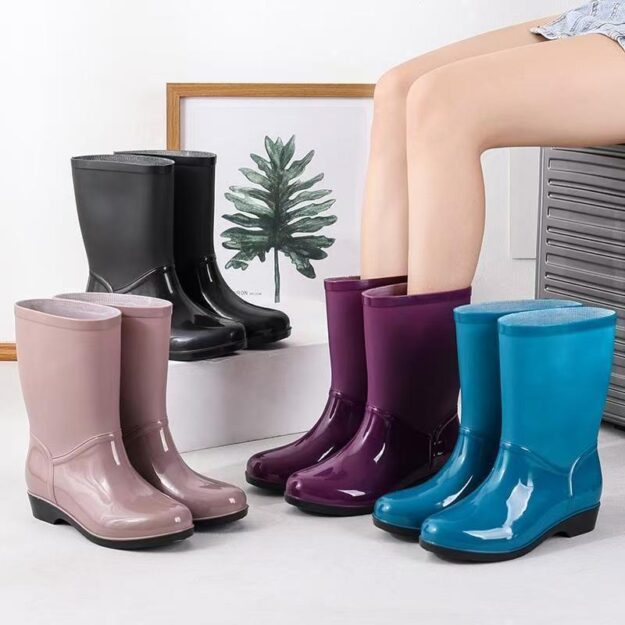 Women mid-calf waterproof oil-resistant work rain boots