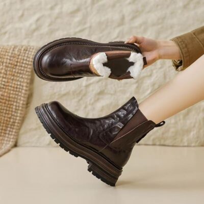 Vintage thick fleece winter sheepskin women Martin ankle boots