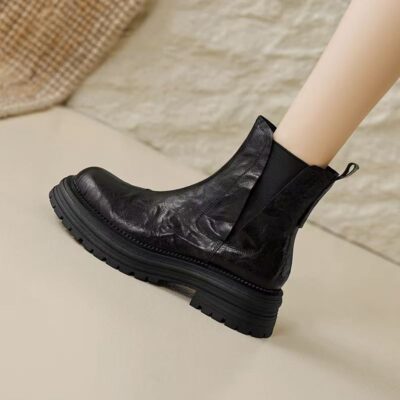 Vintage thick fleece winter sheepskin women Martin ankle boots