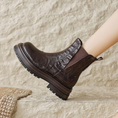 Vintage thick fleece winter sheepskin women Martin ankle boots