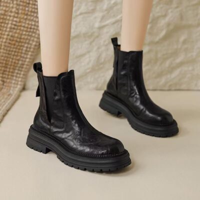 Vintage thick fleece winter sheepskin women Martin ankle boots