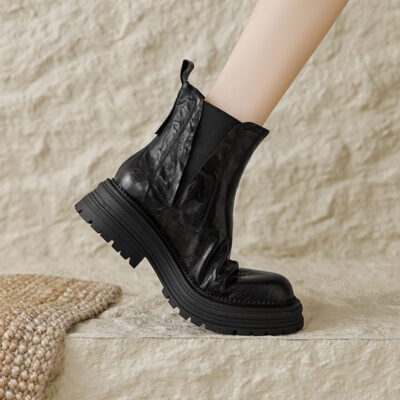 Vintage thick fleece winter sheepskin women Martin ankle boots