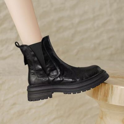 Vintage thick fleece winter sheepskin women Martin ankle boots