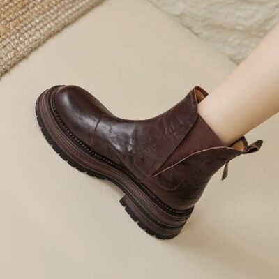 Vintage thick fleece winter sheepskin women Martin ankle boots