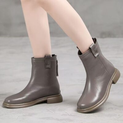 Autumn winter fleece-lined anti-slip soft sole cow leather women boots
