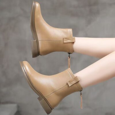 Autumn winter fleece-lined anti-slip soft sole cow leather women boots