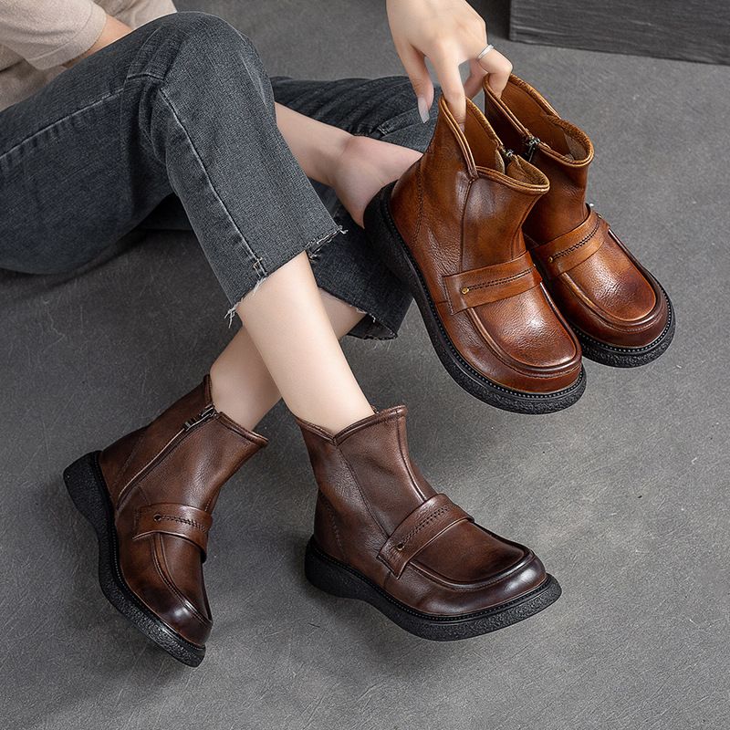 Autumn winter thick sole anti-slip women leather ankle boots