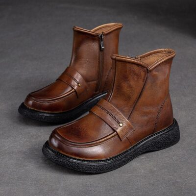 Autumn winter thick sole anti-slip women leather ankle boots