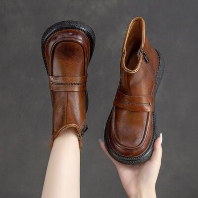 Autumn winter thick sole anti-slip women leather ankle boots